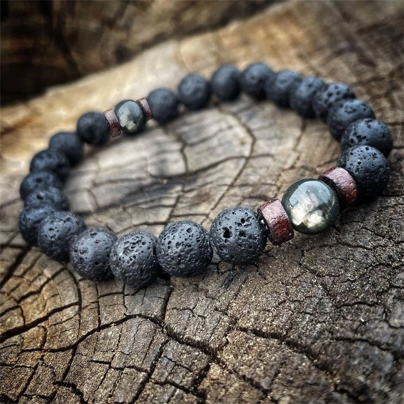 Pulseira Difusora Rocha Vulcânica e Hematita Natural