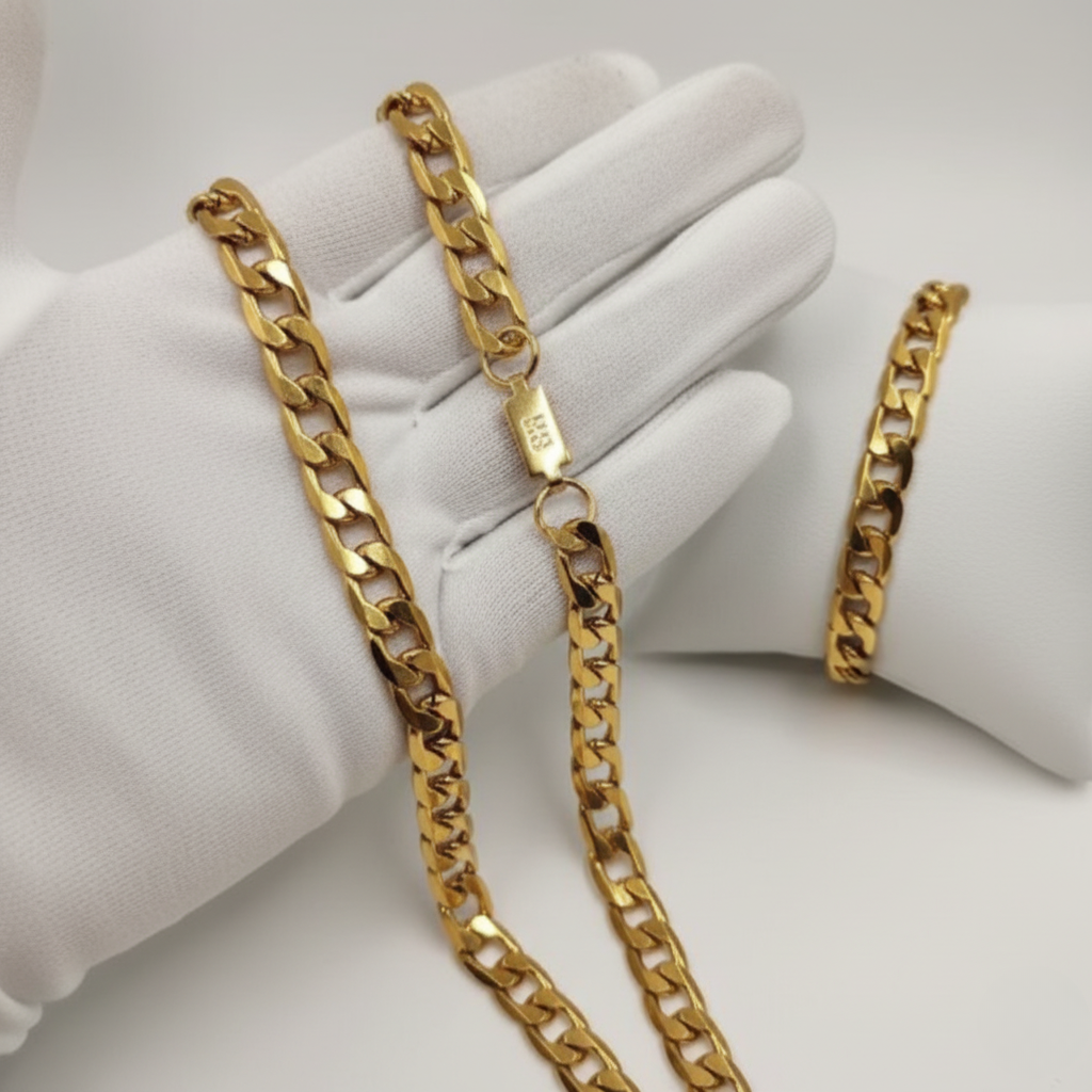 Conjunto Corrente e Pulseira Moeda Antiga Ouro 18K