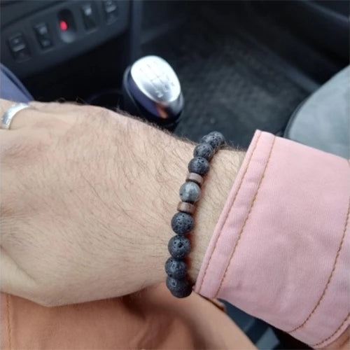 Pulseira Difusora Rocha Vulcânica e Hematita Natural