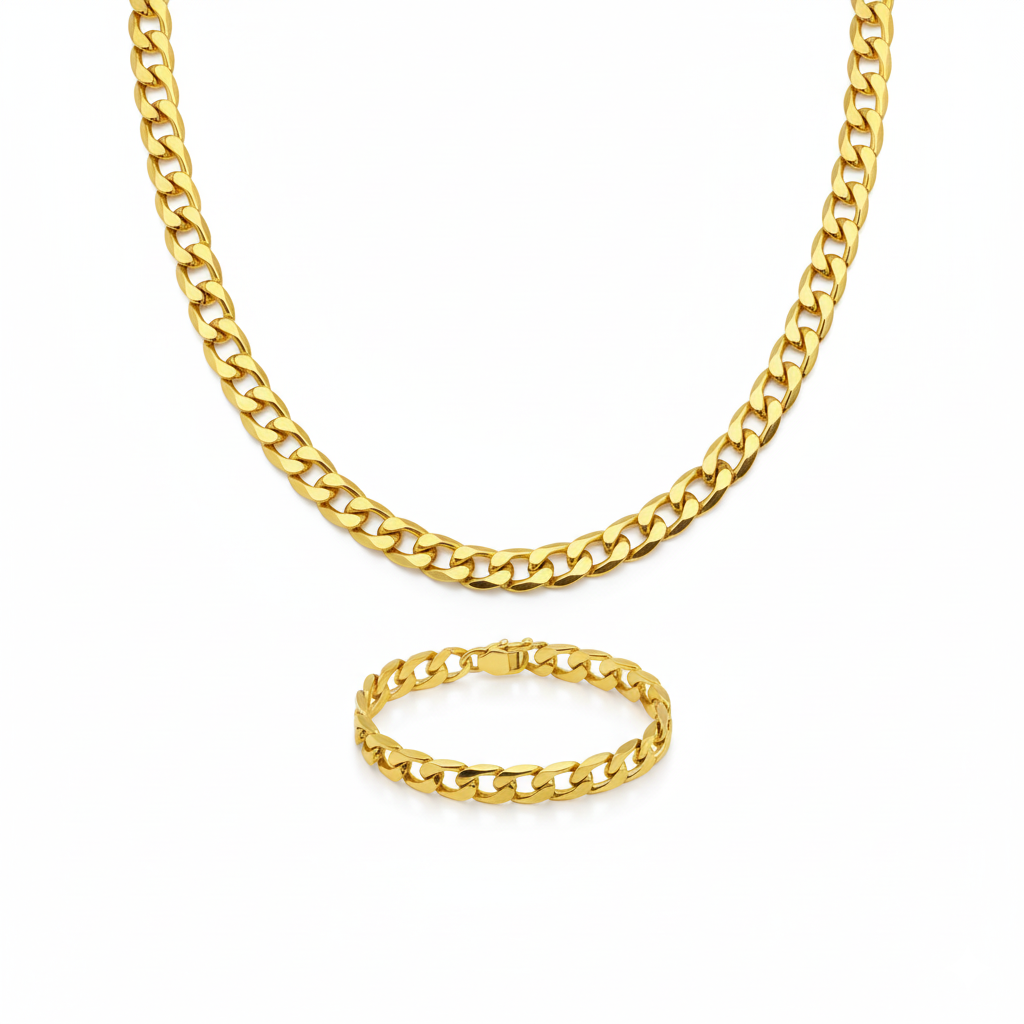 Conjunto Corrente e Pulseira Moeda Antiga Ouro 18K