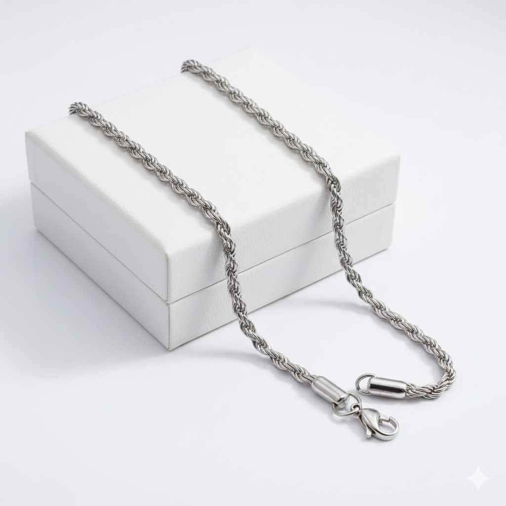 Corrente Masculina Aço Inoxidável Prata Polida 2.5mm