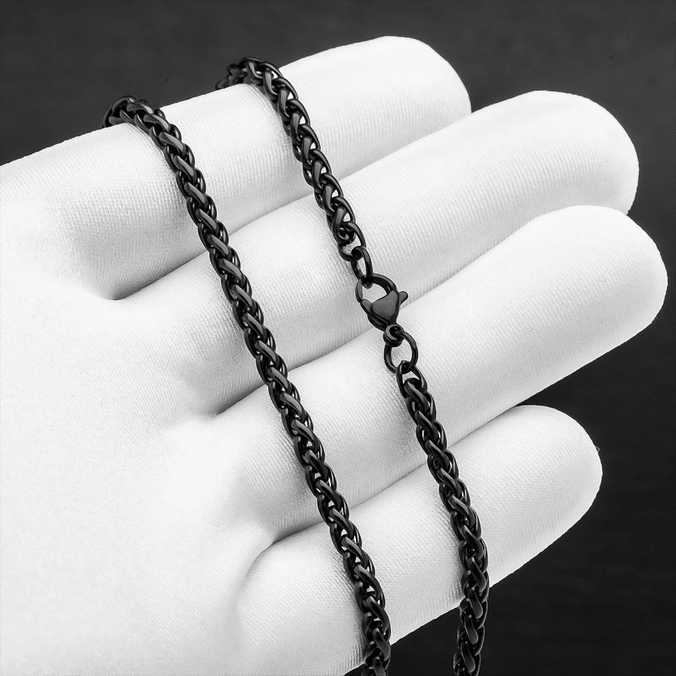 Conjunto Corrente e Pulseira Aço Inoxidável Preto Masculino