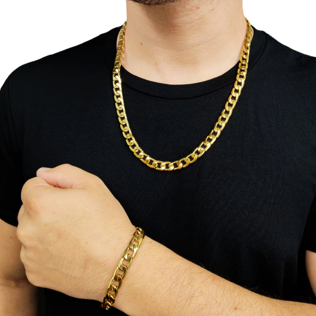 Conjunto Corrente e Pulseira Moeda Antiga Ouro 18K