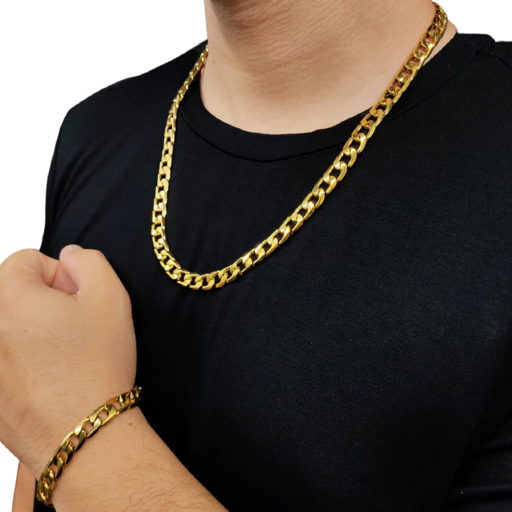 Conjunto Corrente e Pulseira Moeda Antiga Ouro 18K