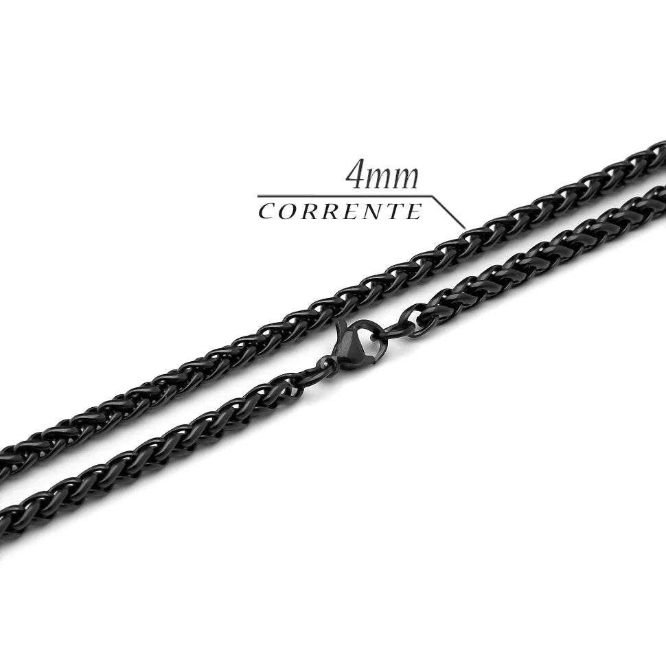 Conjunto Corrente e Pulseira Aço Inoxidável Preto Masculino