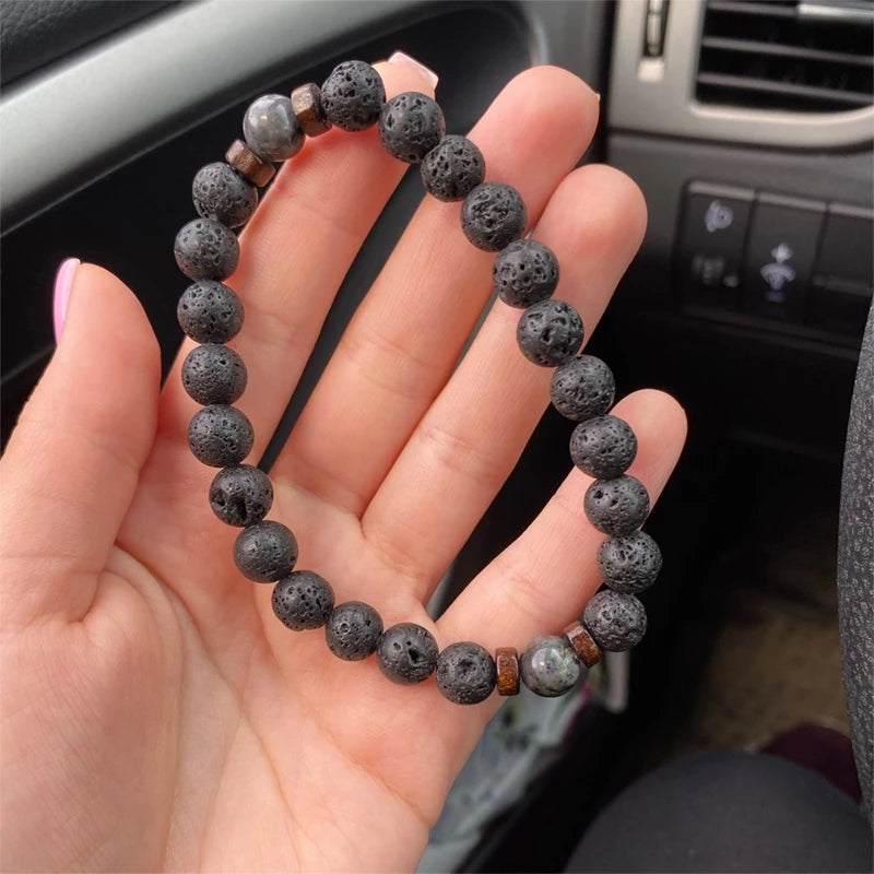 Pulseira Difusora Rocha Vulcânica e Hematita Natural